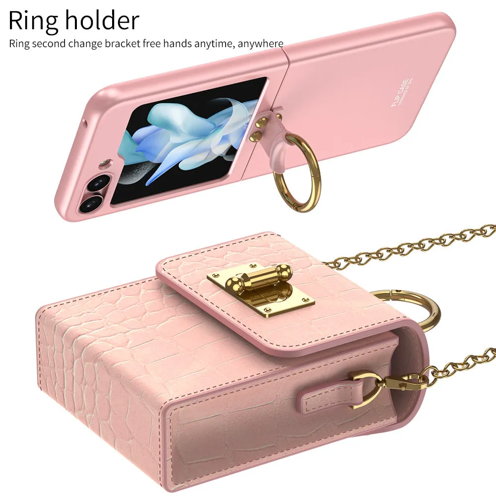 Leather Pattern Mini Backpack Shoulder Case For Samsung Flip5 Flip4 Flip3