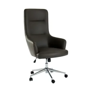 Leatherette Office Chair with Low Arm Design and Metal Legs with Casters, Gray