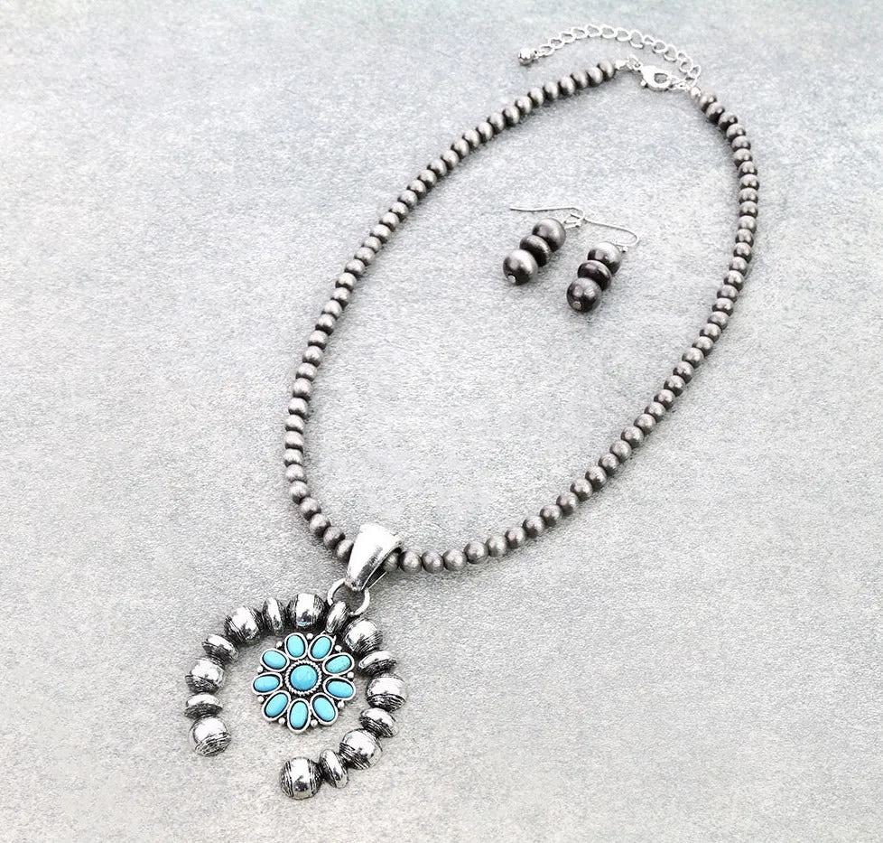 Leticia Fashion Navajo Necklace With Naja & Stone Concho Pendant - 18"