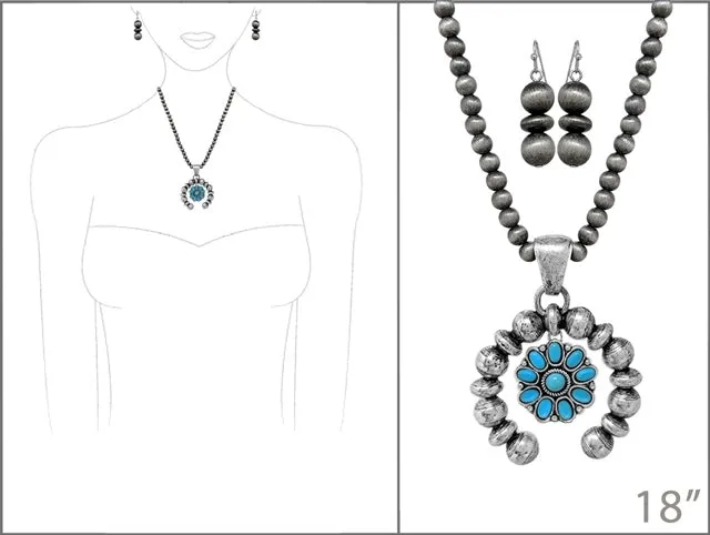 Leticia Fashion Navajo Necklace With Naja & Stone Concho Pendant - 18"