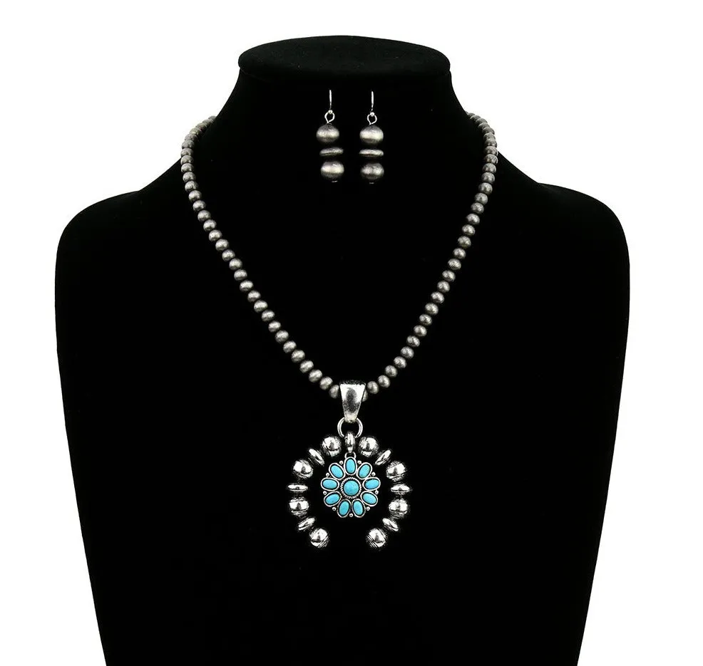 Leticia Fashion Navajo Necklace With Naja & Stone Concho Pendant - 18"