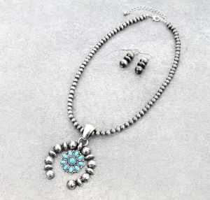 Leticia Fashion Navajo Necklace With Naja & Stone Concho Pendant - 18"