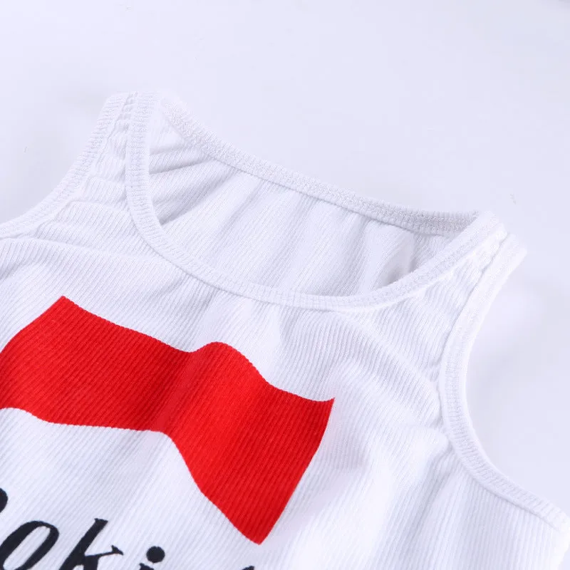 Letter print body revealing the chest exposed umbilical cord neck short vest top female wear