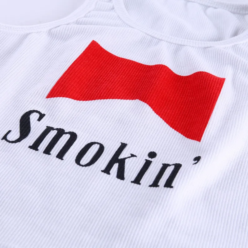 Letter print body revealing the chest exposed umbilical cord neck short vest top female wear