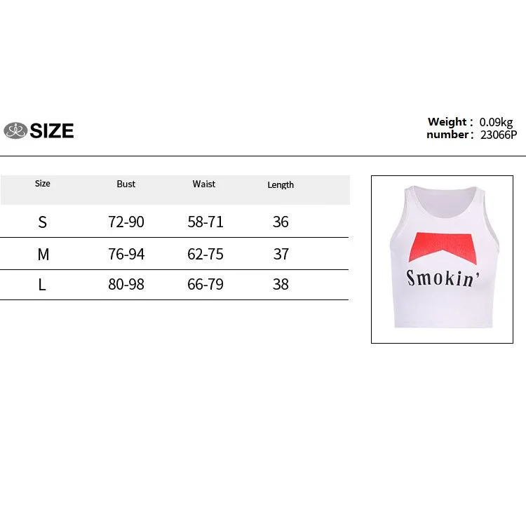Letter print body revealing the chest exposed umbilical cord neck short vest top female wear