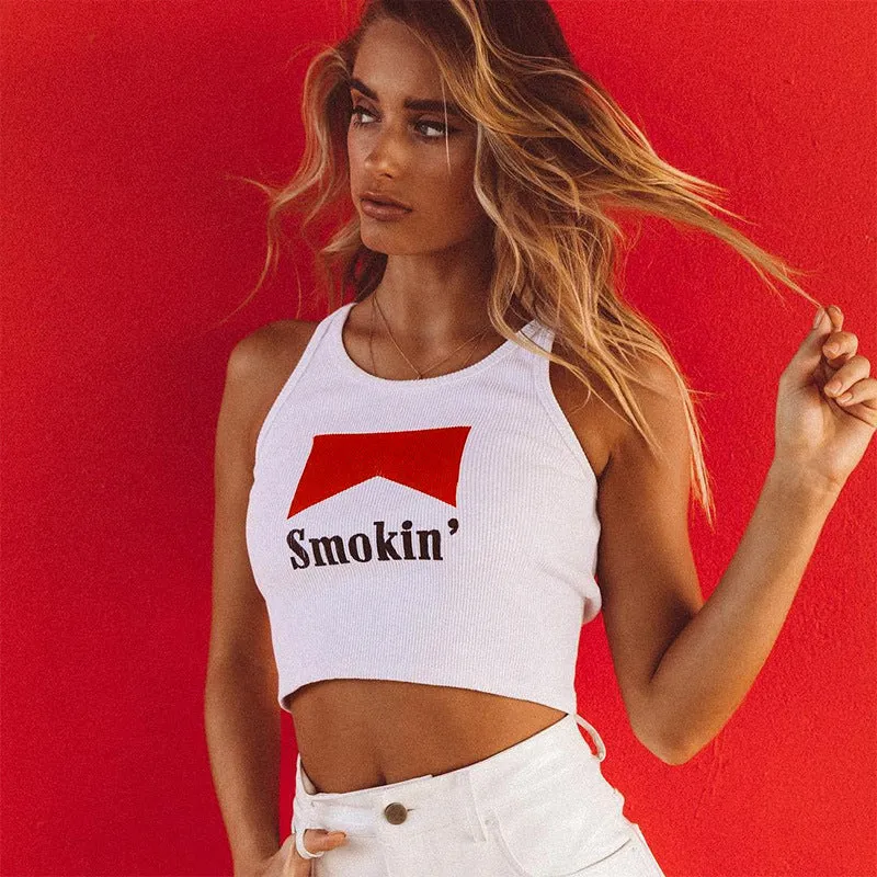 Letter print body revealing the chest exposed umbilical cord neck short vest top female wear