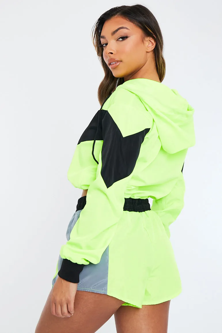 Lime Green Shell Hooded Jacket & Shorts - Jettie