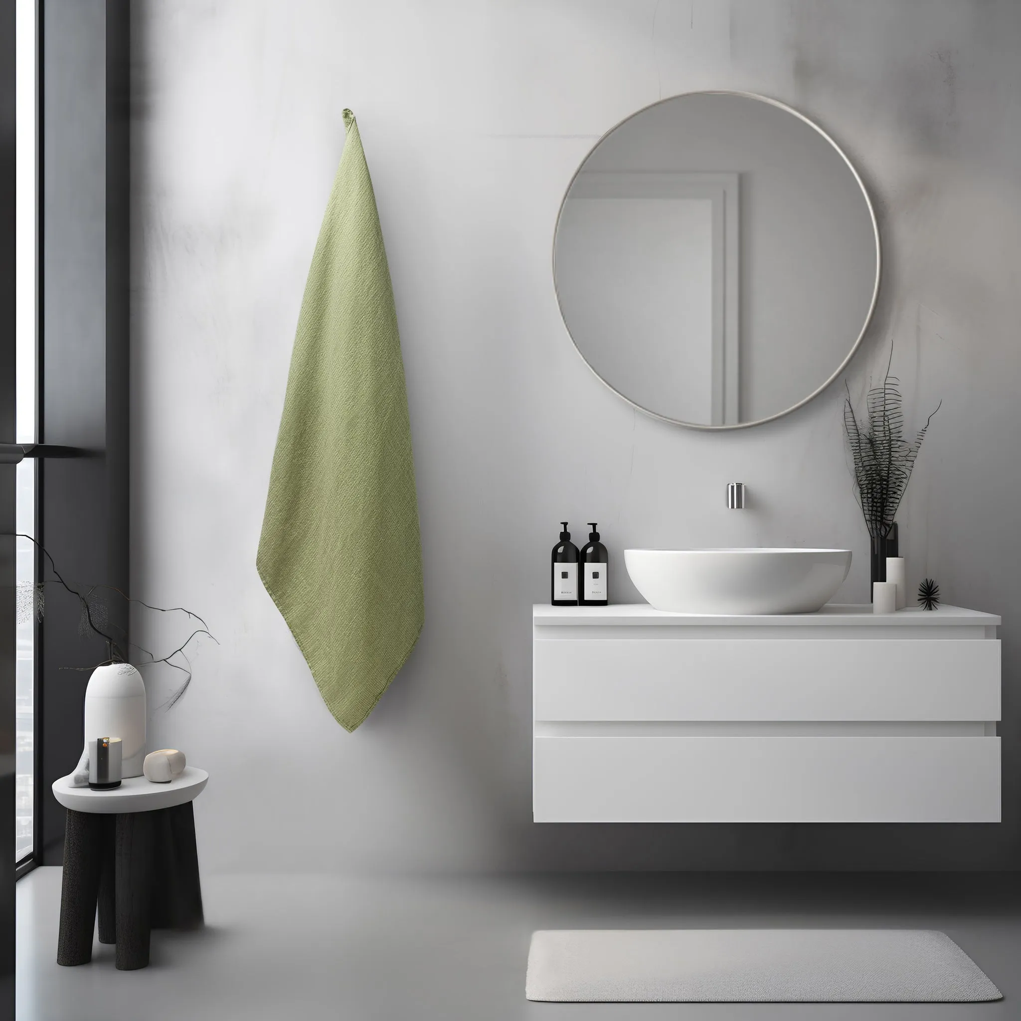 Linen Bath Towel - 100% Linen - Moss Green