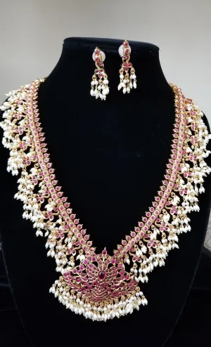 Long Kemp Stone Guttapusalu Necklace Set