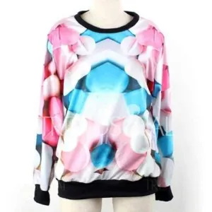 Long Sleeves Round Neck Pills Pattern Print Relaxed Women's Sweatshirt - One Size