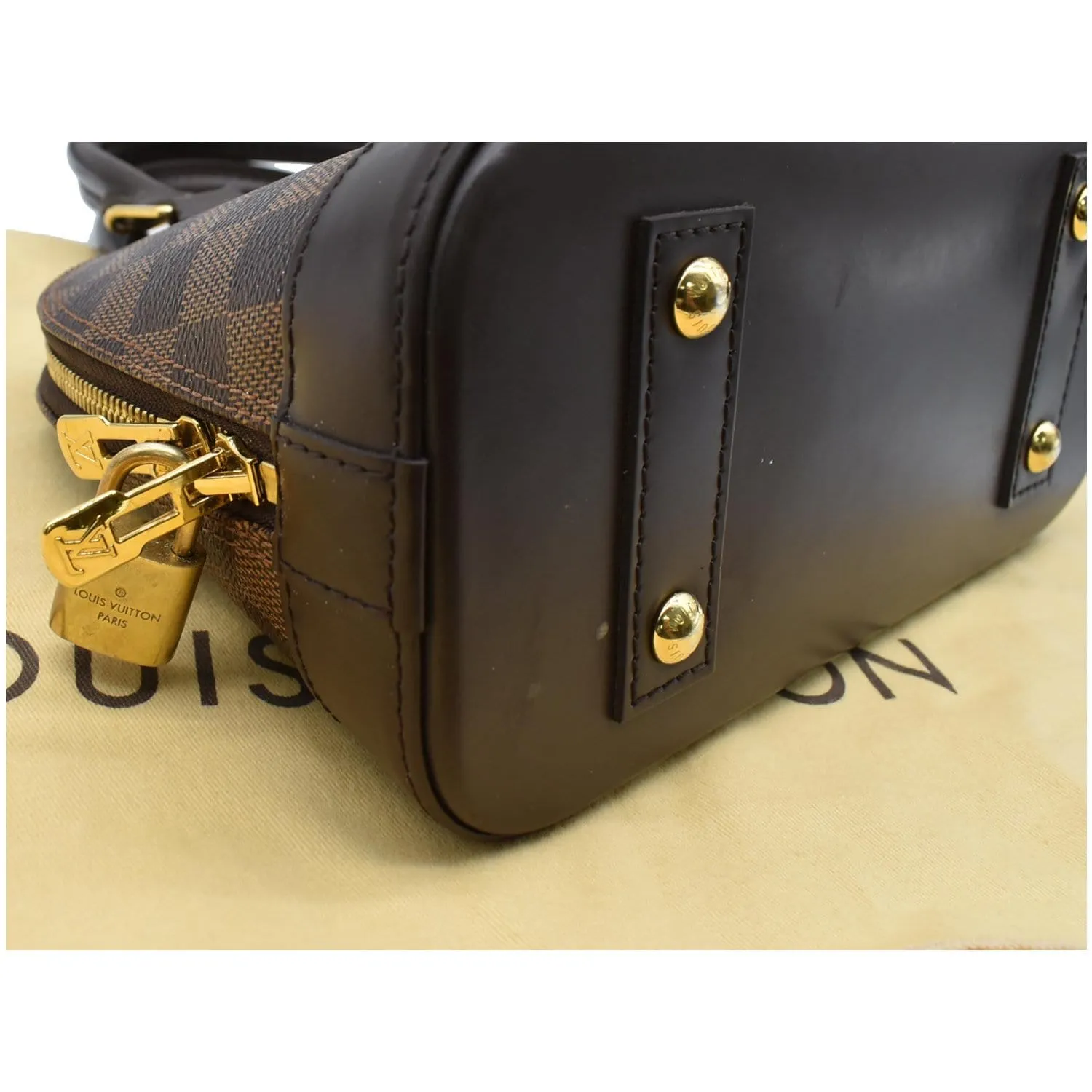 LOUIS VUITTON Alma BB Damier Ebene Satchel Bag Brown