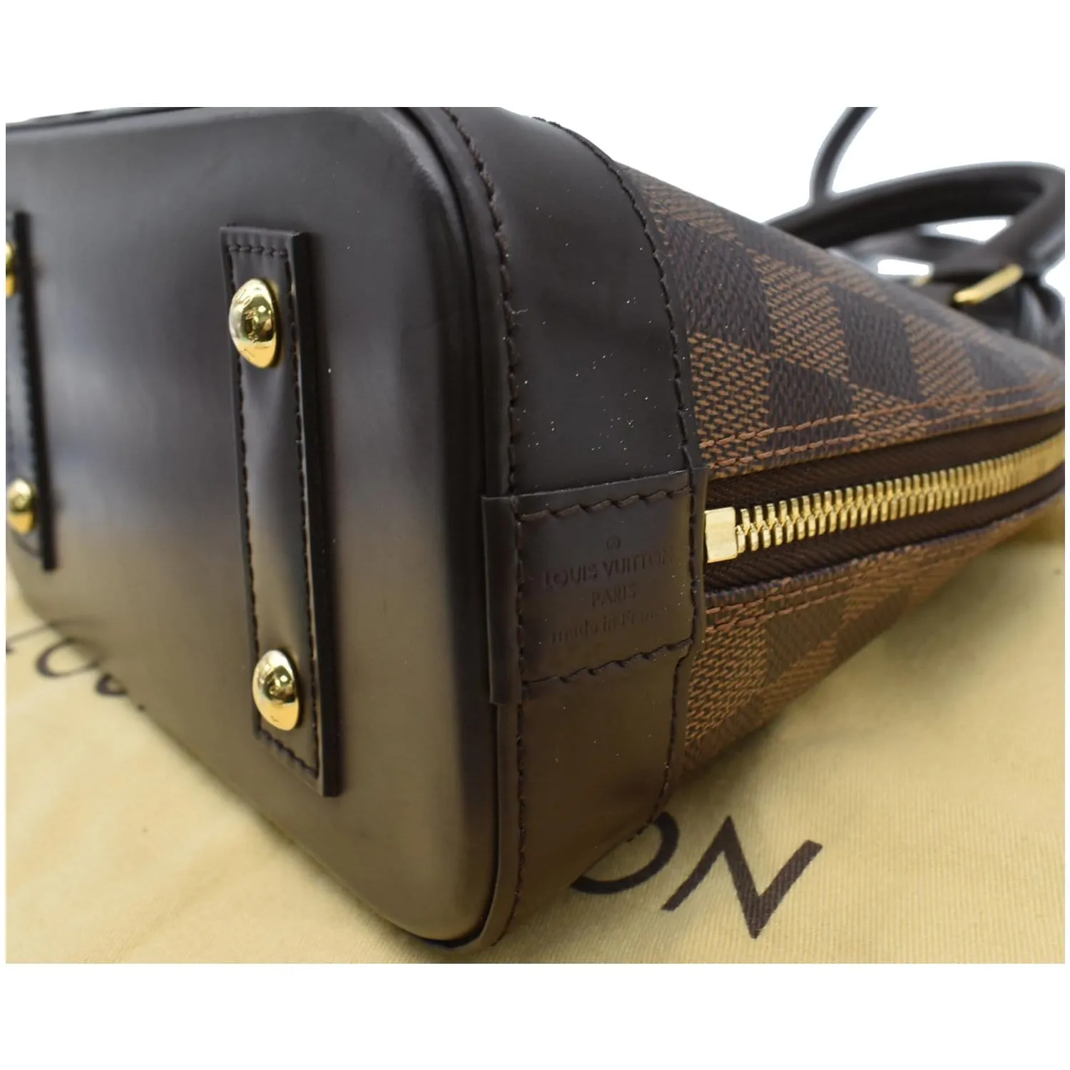 LOUIS VUITTON Alma BB Damier Ebene Satchel Bag Brown