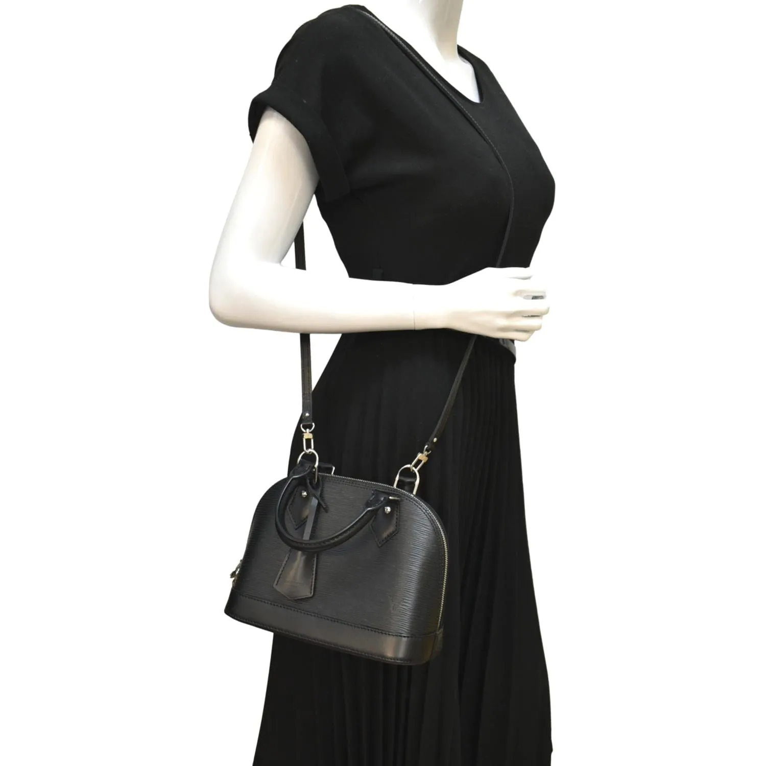 LOUIS VUITTON Alma BB Epi Leather Satchel Crossbody Bag Black