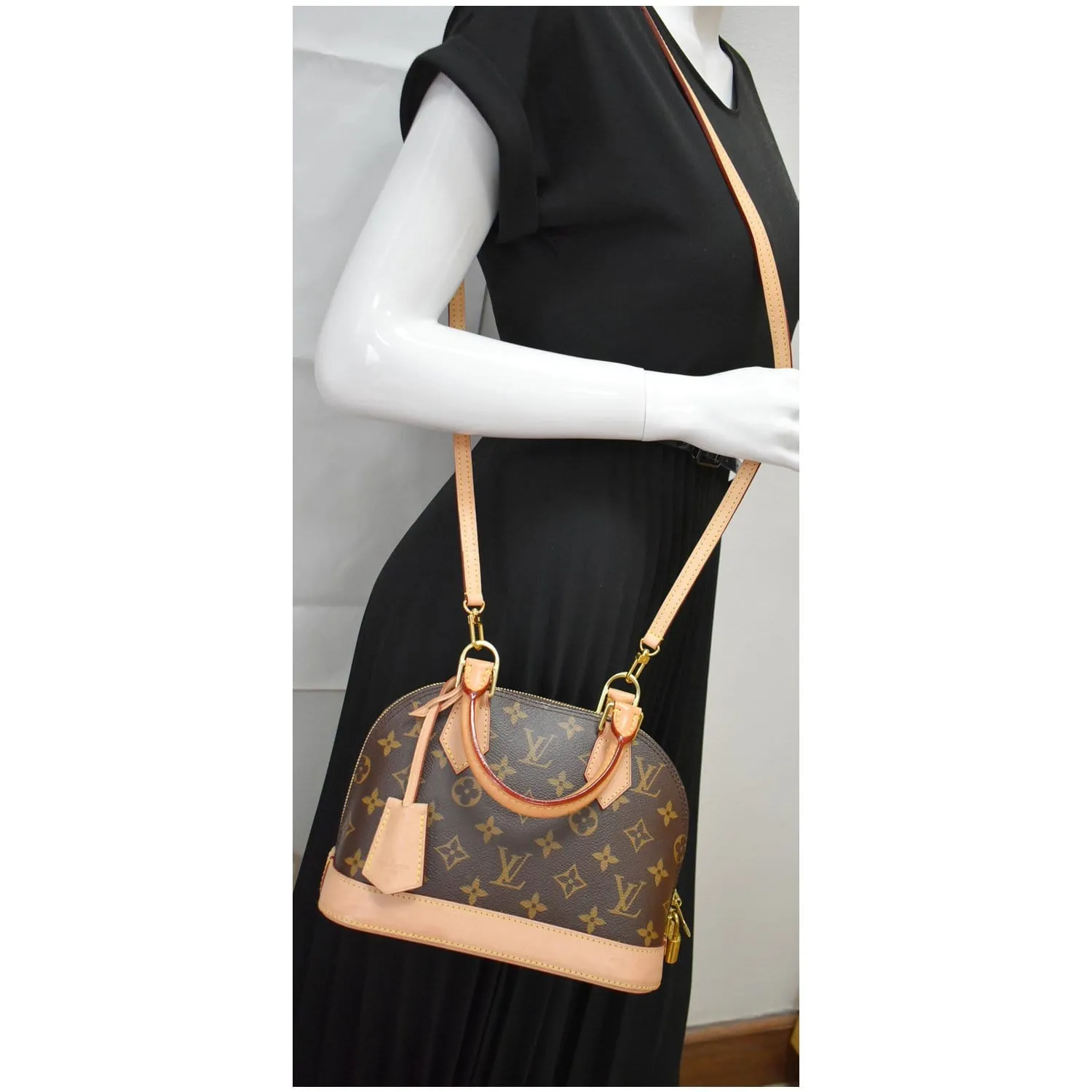 LOUIS VUITTON Alma BB Monogram Canvas Satchel Crossbody Bag Brown