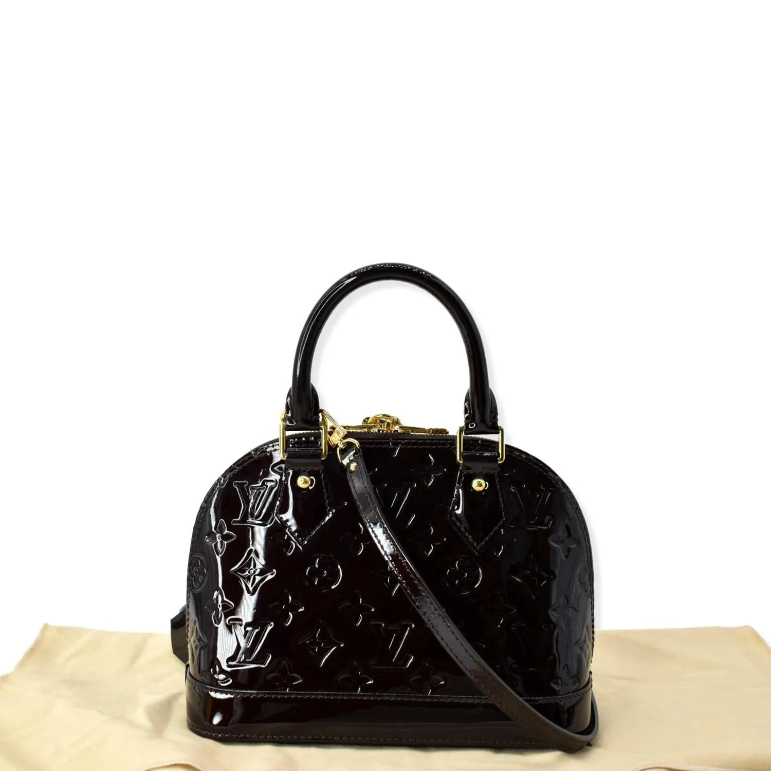 LOUIS VUITTON Alma BB Vernis Leather Satchel Crossbody Bag Amarante