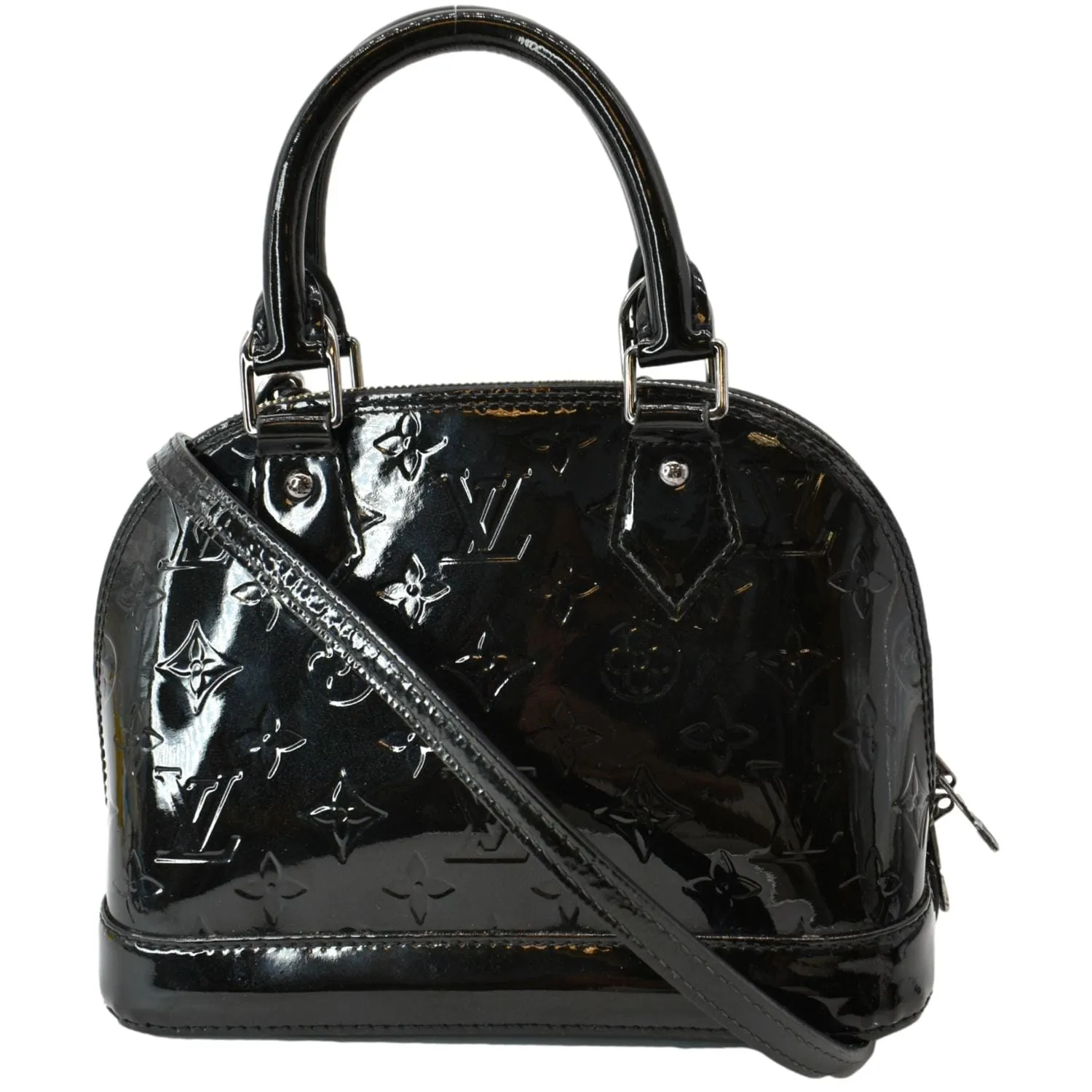 LOUIS VUITTON Alma BB Vernis Leather Satchel Crossbody Bag Black