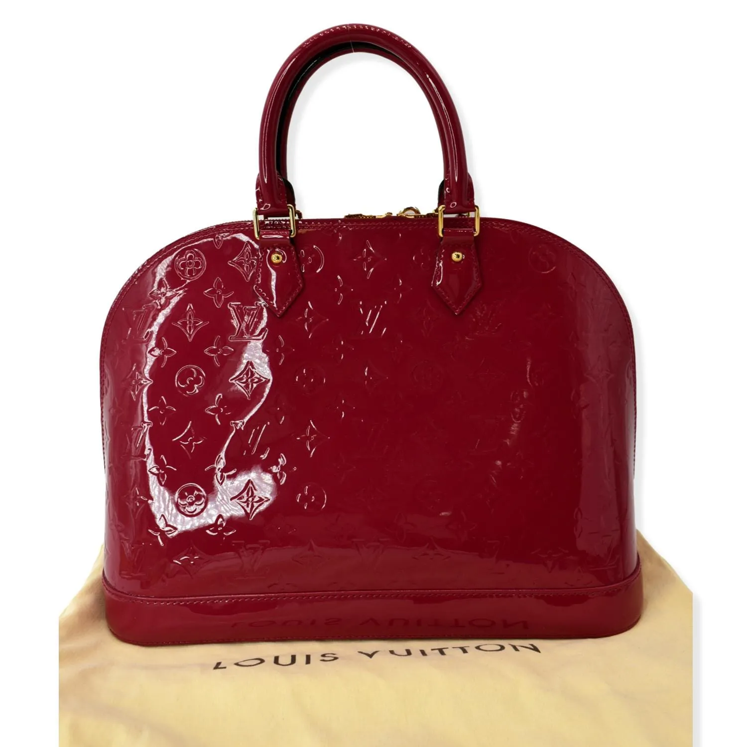 LOUIS VUITTON Alma GM Monogram Vernis Leather Satchel Bag Pink