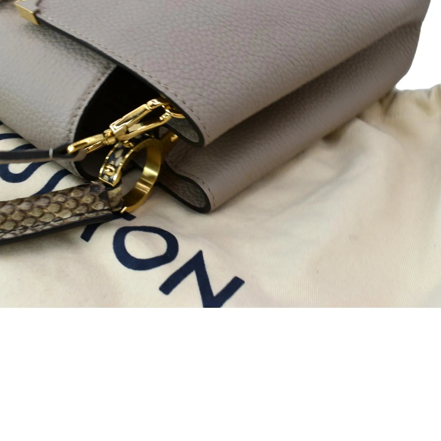 LOUIS VUITTON Capucines MM Taurillon Python Leather Satchel Bag Galet - Hot Deals
