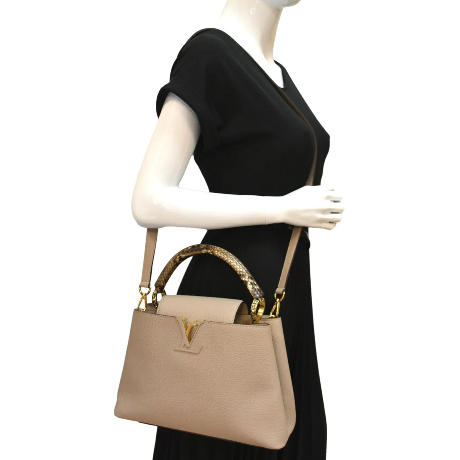 LOUIS VUITTON Capucines MM Taurillon Python Leather Satchel Bag Galet - Hot Deals