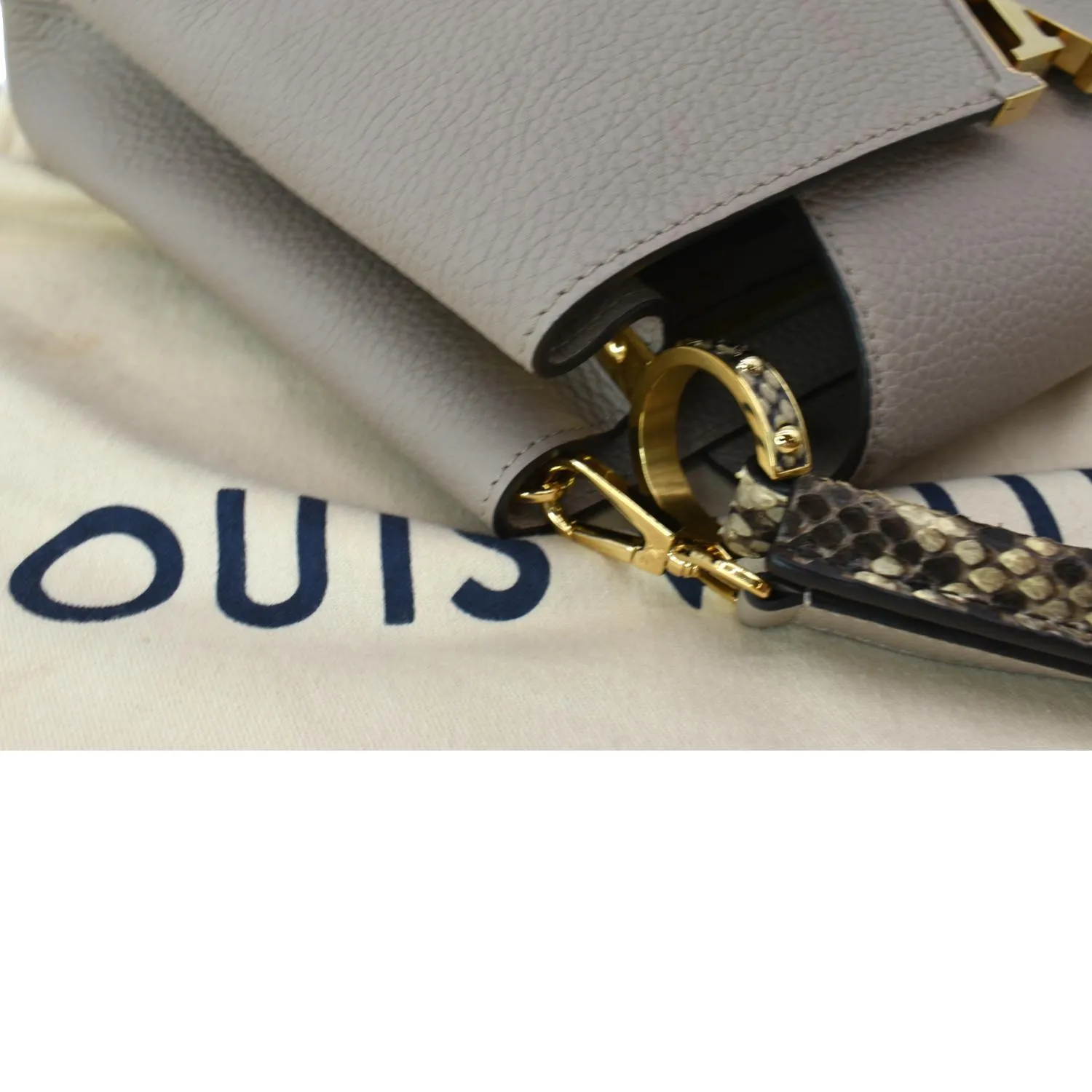 LOUIS VUITTON Capucines MM Taurillon Python Leather Satchel Bag Galet - Hot Deals