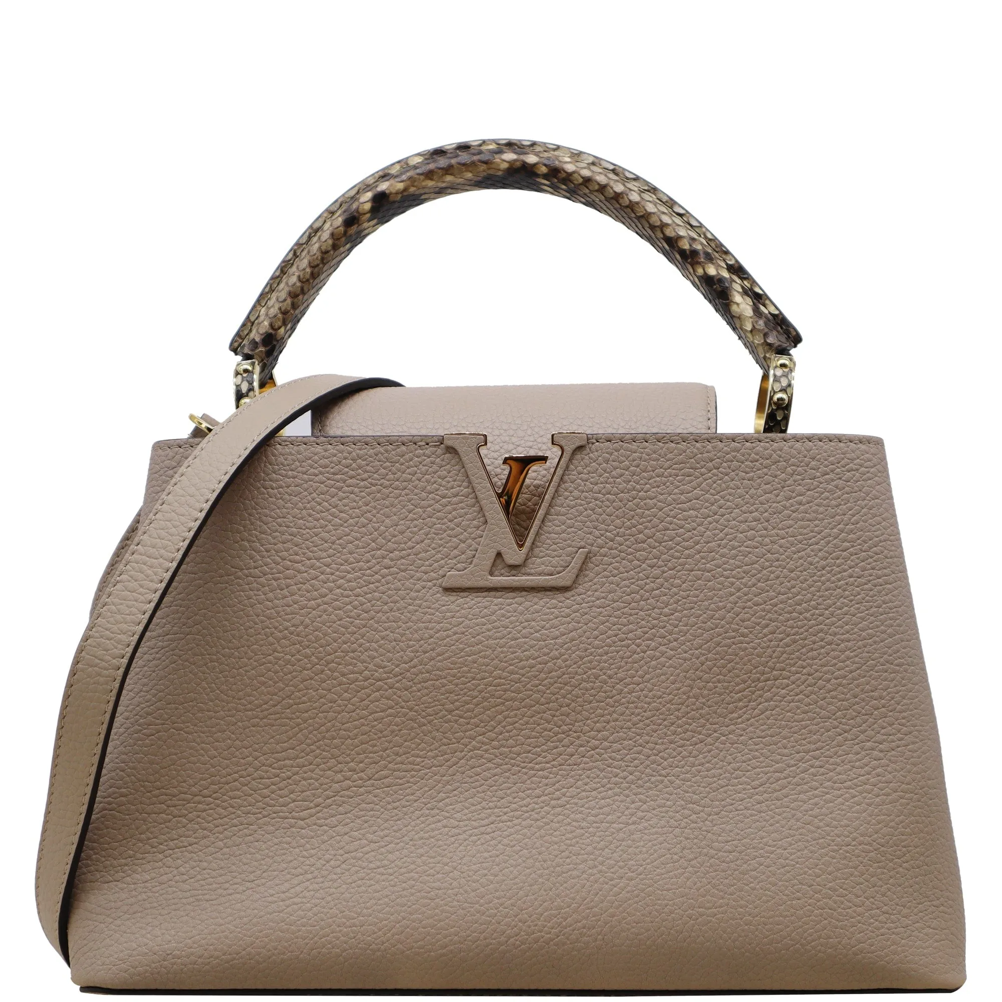 LOUIS VUITTON Capucines MM Taurillon Python Leather Satchel Bag Galet - Hot Deals