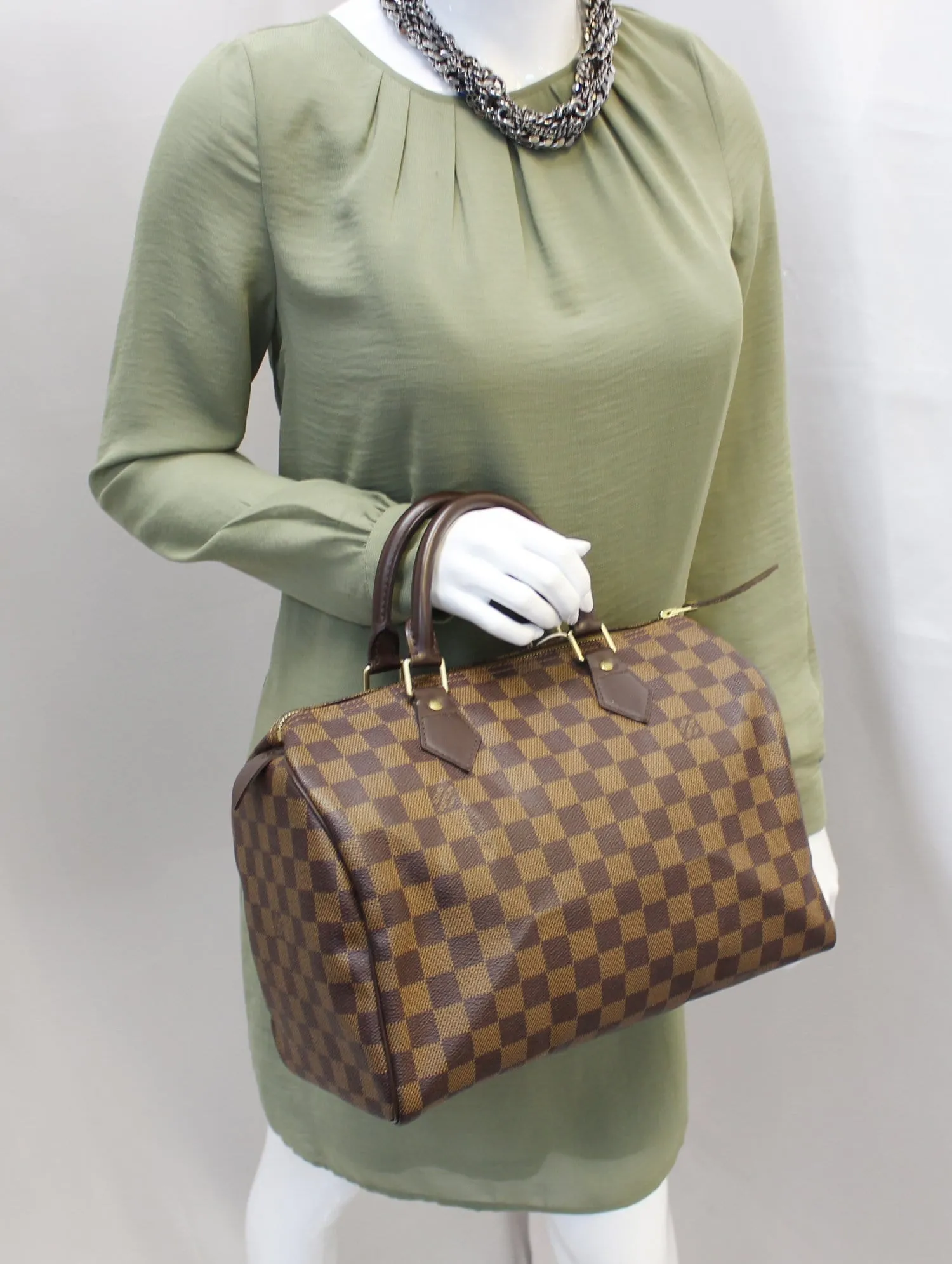 LOUIS VUITTON Damier Ebene Speedy 30 Brown Satchel Bag
