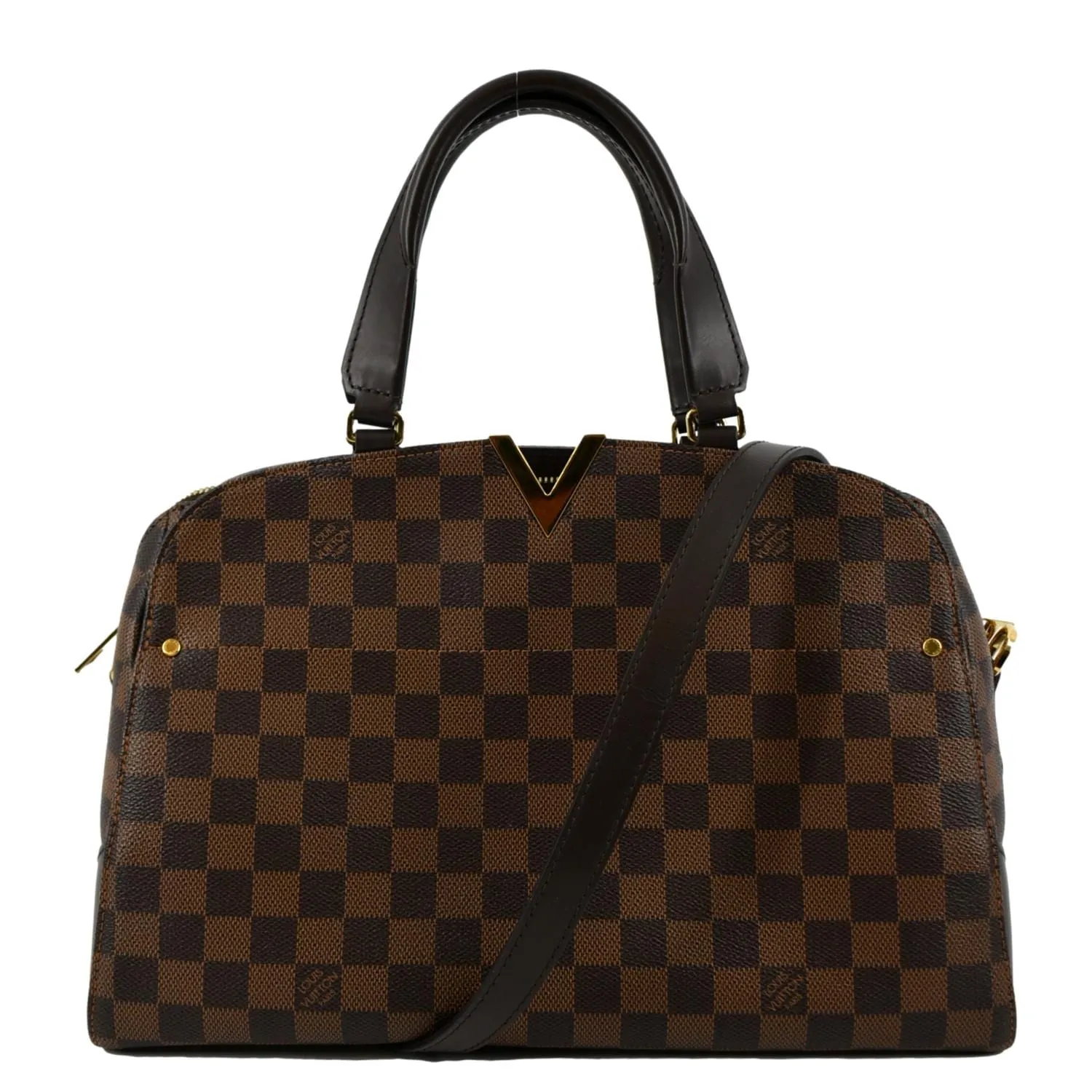 LOUIS VUITTON Kensington Bowling Damier Ebene Satchel Bag Brown