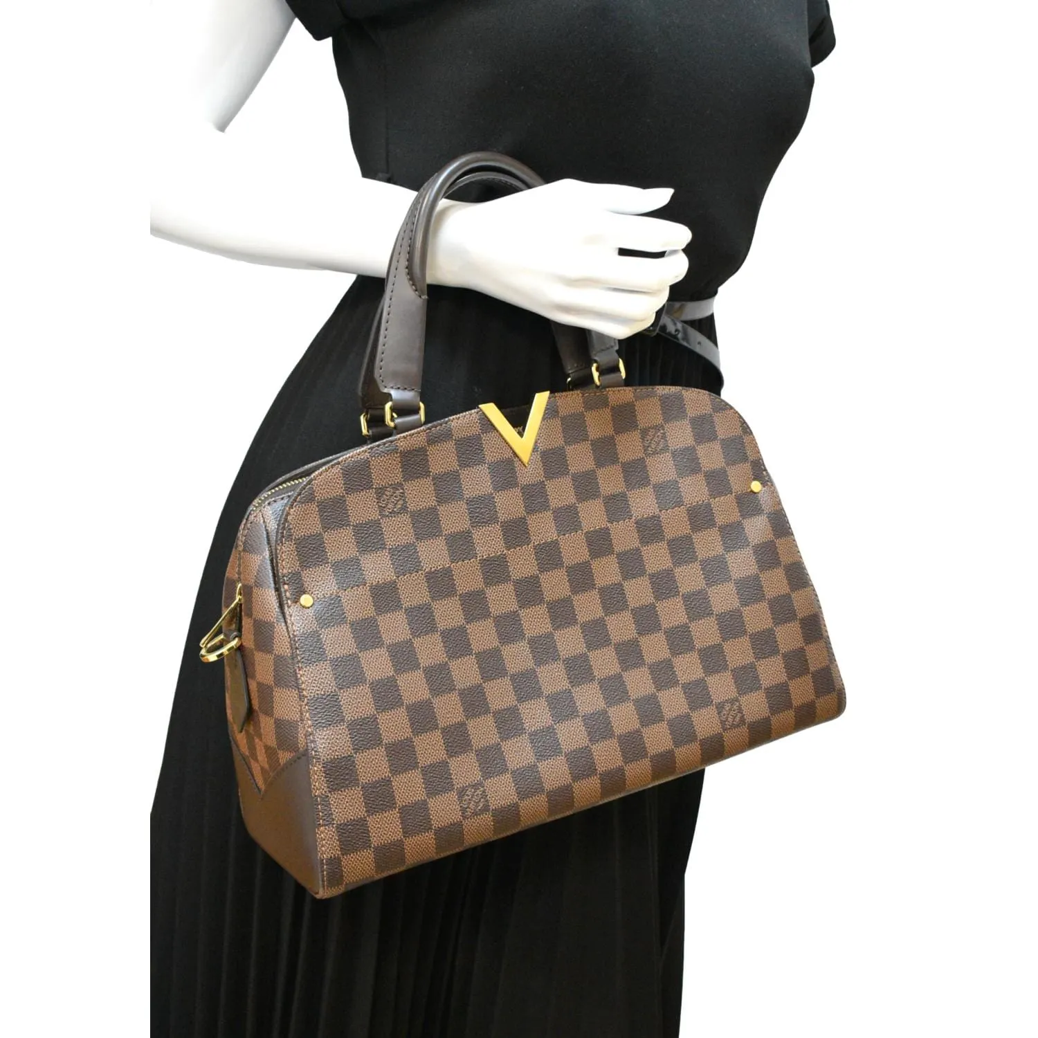 LOUIS VUITTON Kensington Bowling Damier Ebene Satchel Bag Brown