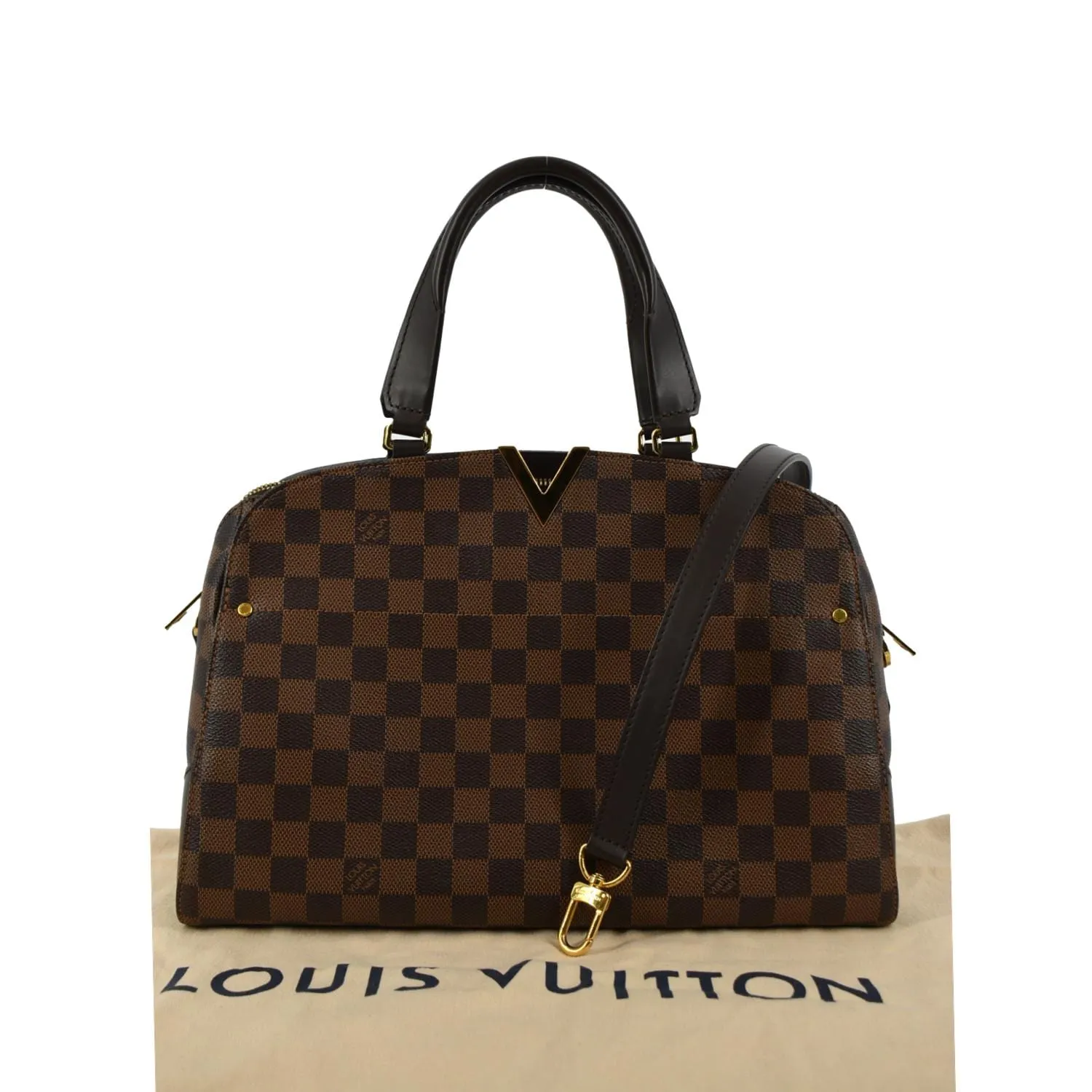LOUIS VUITTON Kensington Bowling Damier Ebene Satchel Bag Brown