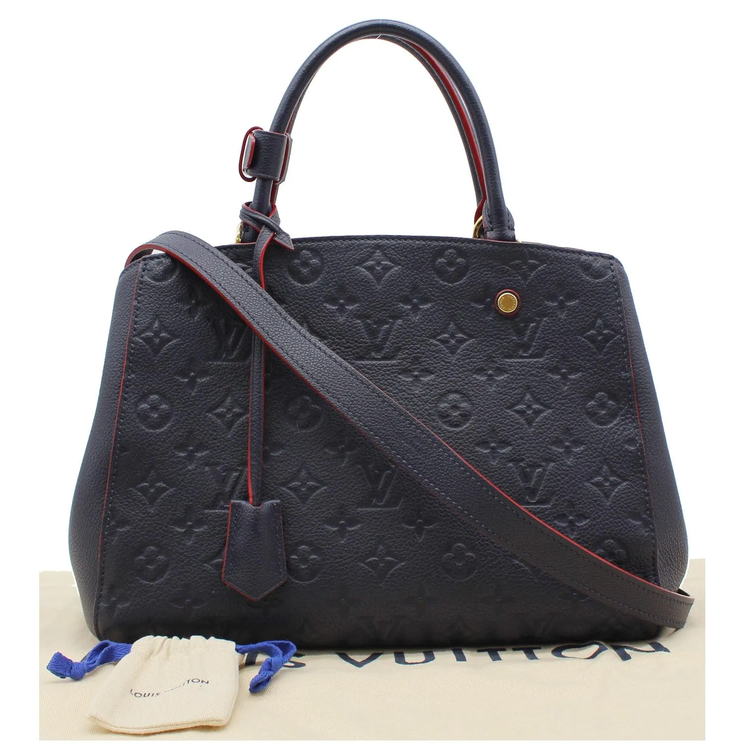 LOUIS VUITTON Montaigne MM Monogram Empreinte Shoulder Bag Navy Blue