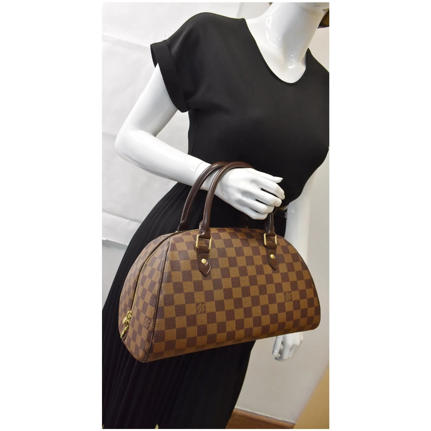 LOUIS VUITTON Ribera MM Damier Ebene Satchel Bag Brown