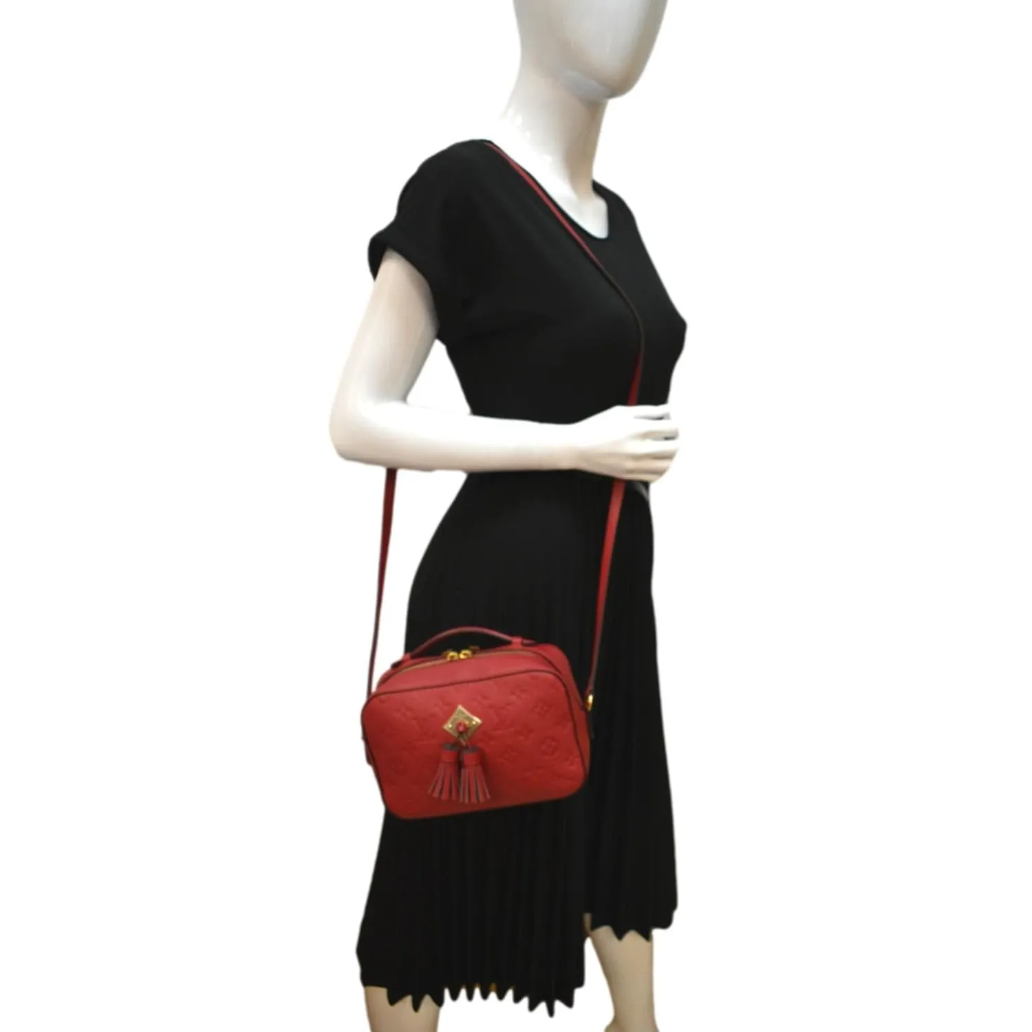 LOUIS VUITTON Saintonge Monogram Empreinte Leather Crossbody Bag Red
