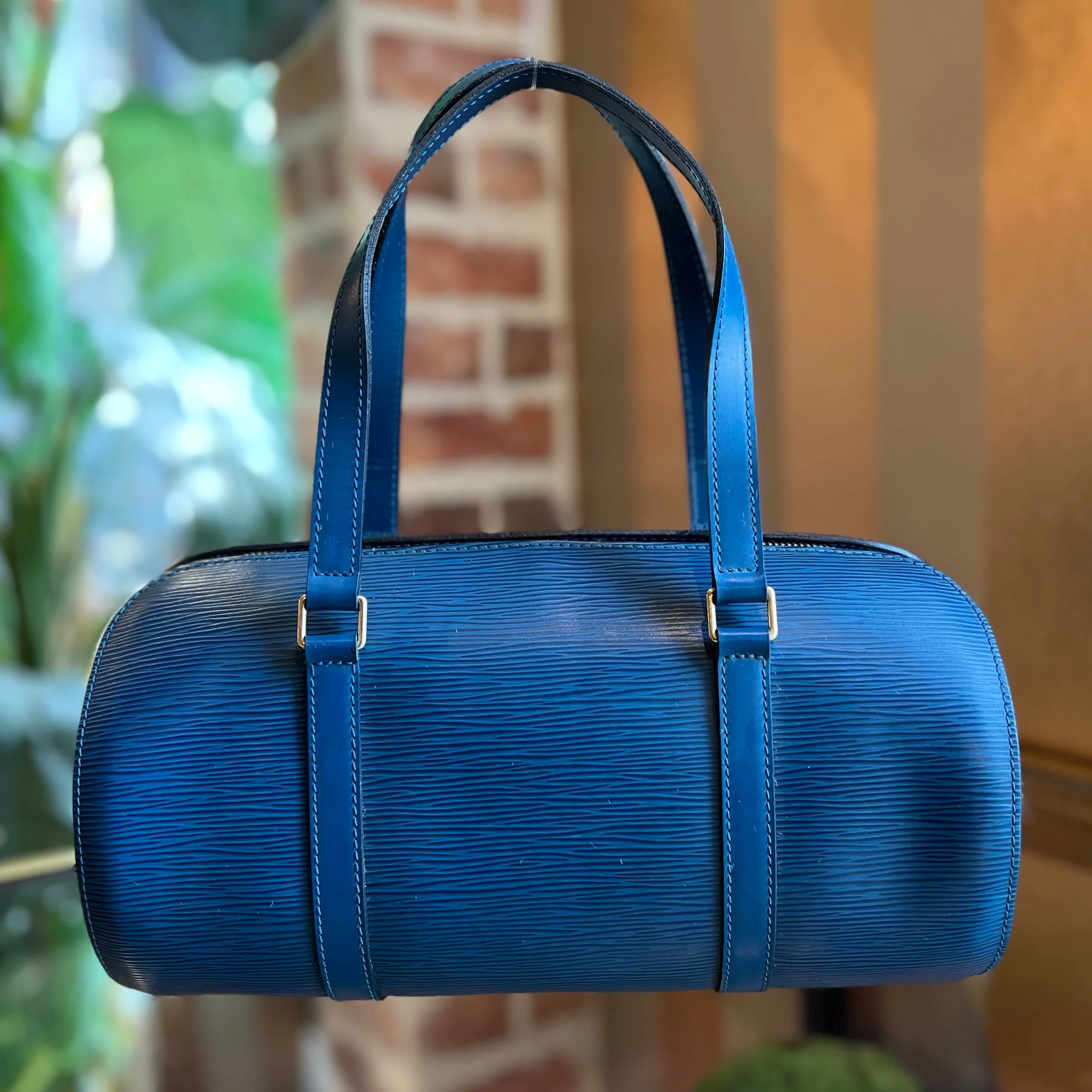 LOUIS VUITTON Soufflot Toledo Blue Epi Leather Vintage Satchel Bag