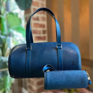 LOUIS VUITTON Soufflot Toledo Blue Epi Leather Vintage Satchel Bag