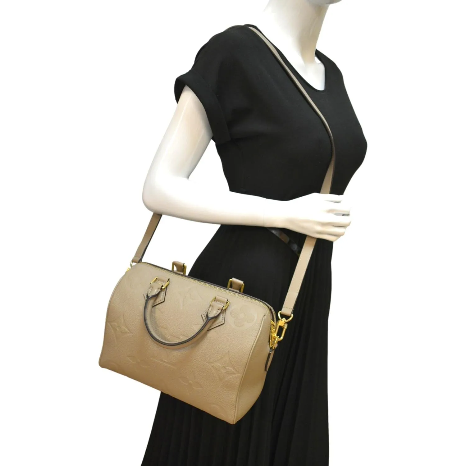 LOUIS VUITTON Speedy 25 Bandouliere Monogram Empreinte Shoulder Bag Tourterelle