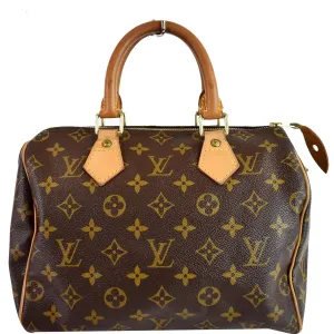 LOUIS VUITTON Speedy 25 Monogram Canvas Satchel Bag Brown