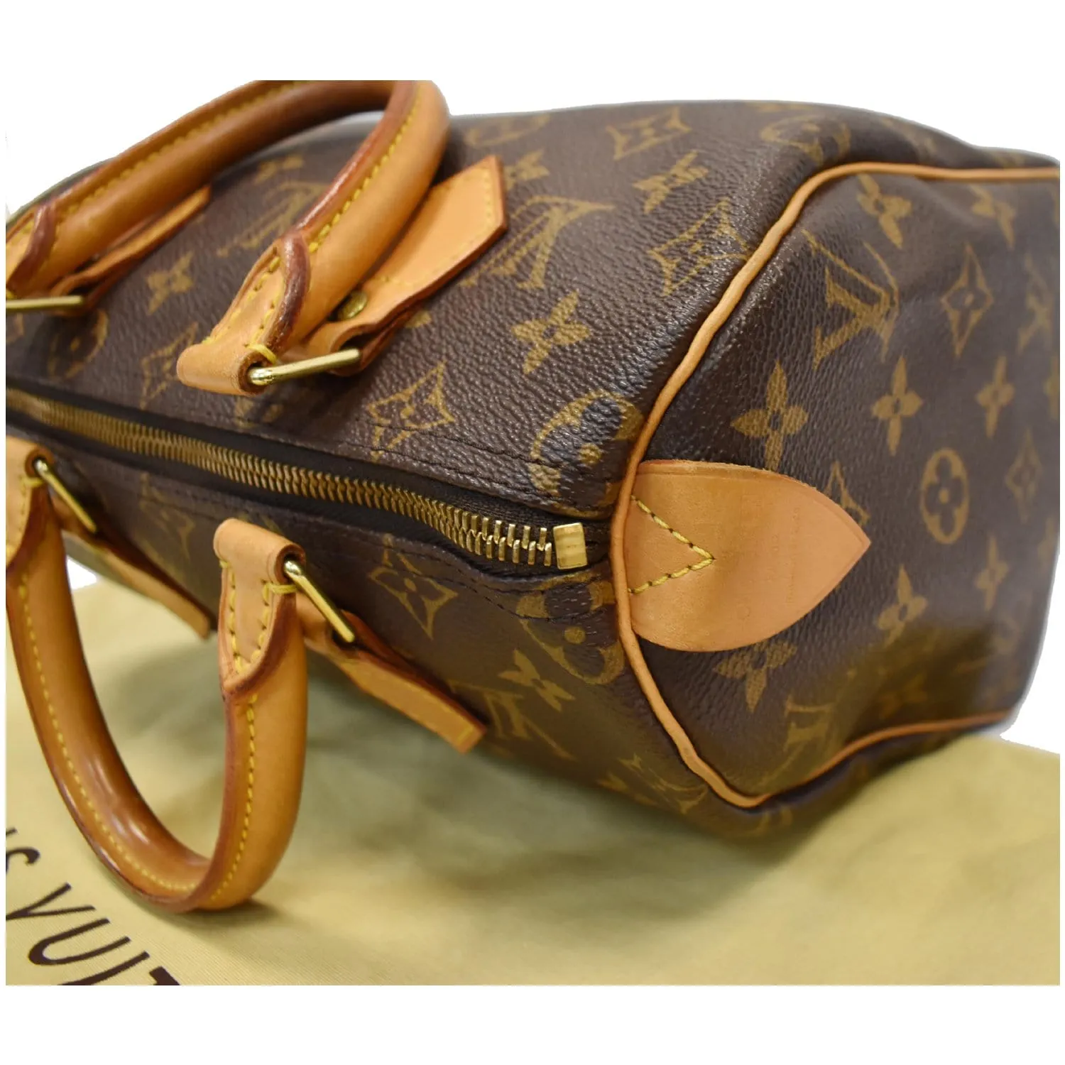 LOUIS VUITTON Speedy 25 Monogram Canvas Satchel Bag Brown
