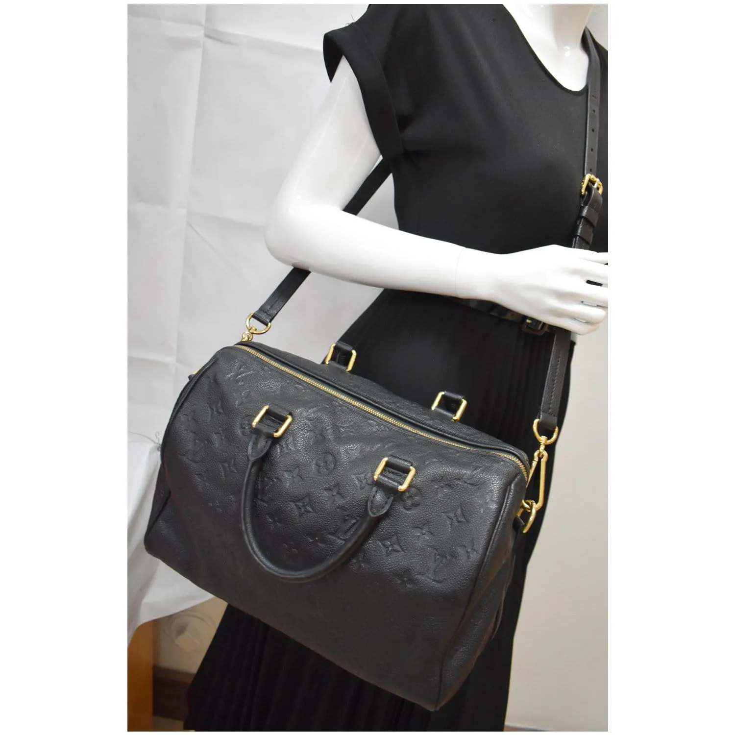 LOUIS VUITTON Speedy 30 Bandouliere Monogram Empreinte Leather Shoulder Bag Black