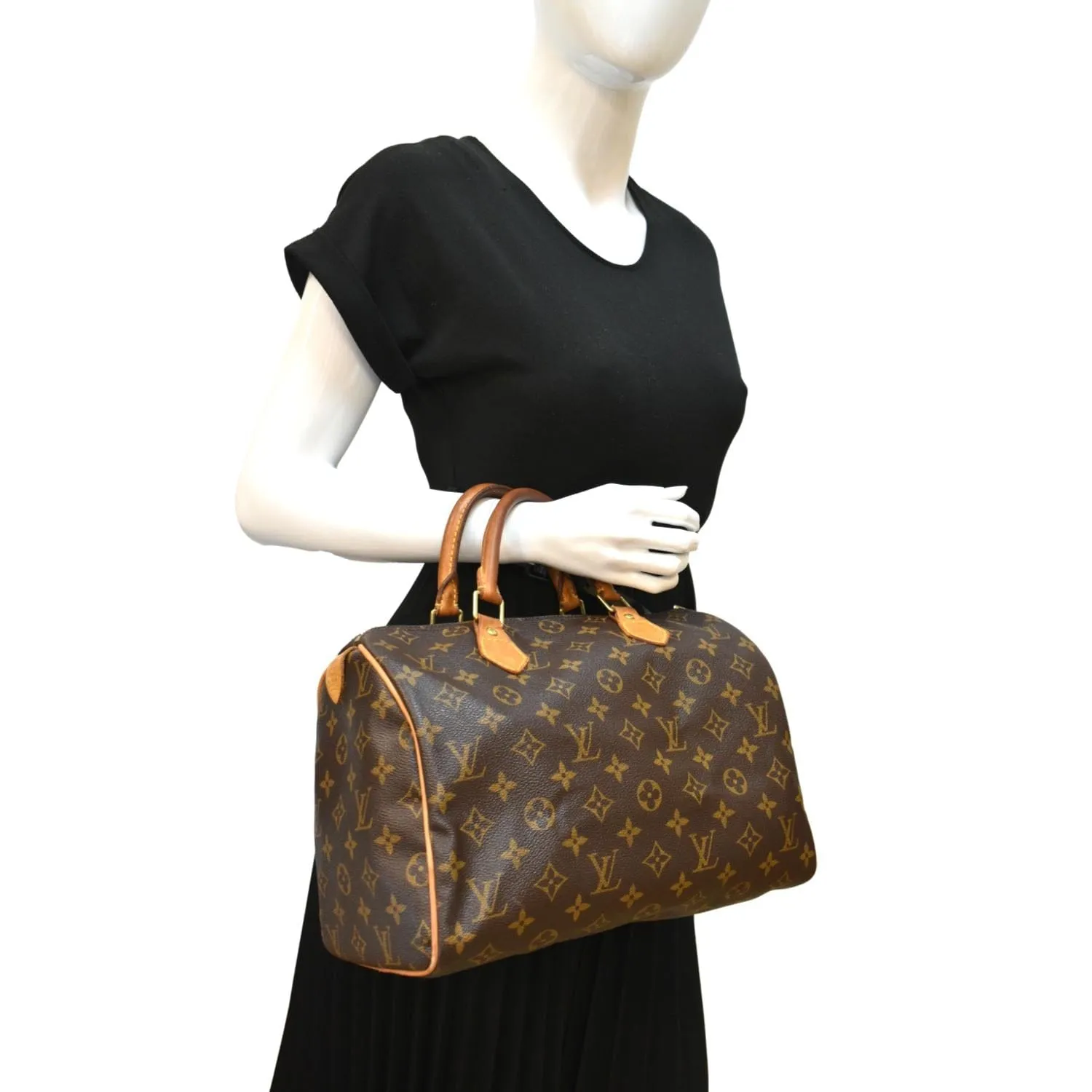 LOUIS VUITTON  Speedy 30 Monogram Canvas Satchel Bag Brown