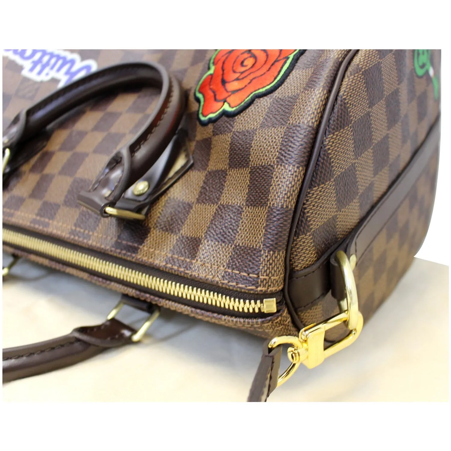 Louis Vuitton Speedy 30 Patches Bandouliere Damier Ebene Shoulder Bag Brown