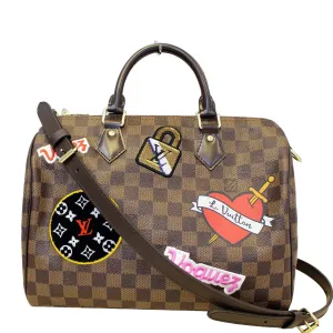 Louis Vuitton Speedy 30 Patches Bandouliere Damier Ebene Shoulder Bag Brown