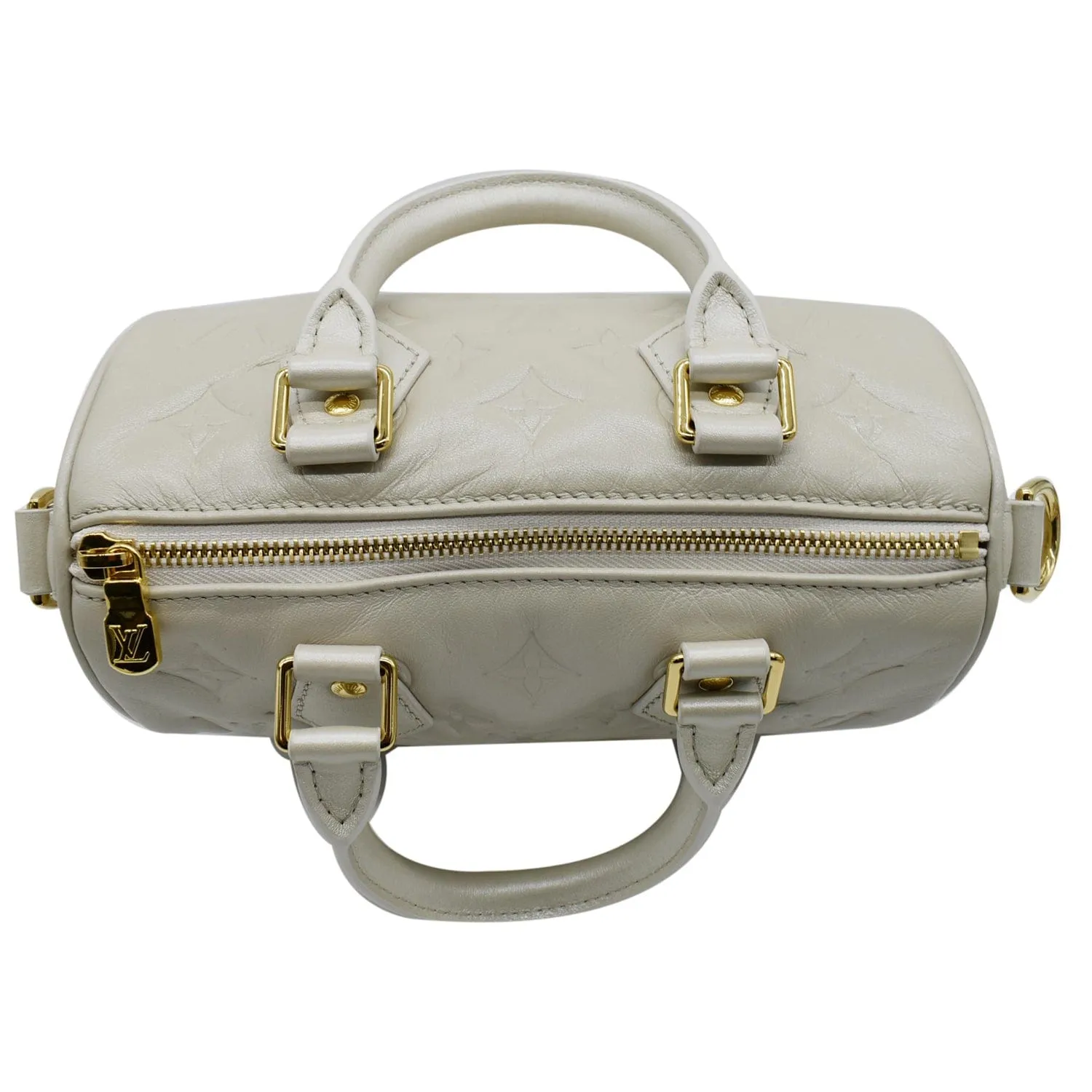 LOUIS VUITTON Speedy Limited Edition Bandouliere 22 Embossed Leather Shoulder Bag Ivory