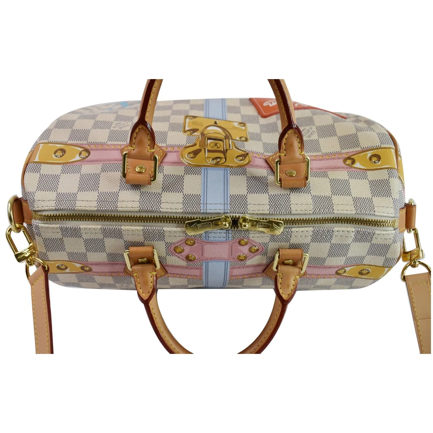 LOUIS VUITTON Trunks Speedy 30 Bandouliere Damier Azur Shoulder Bag White
