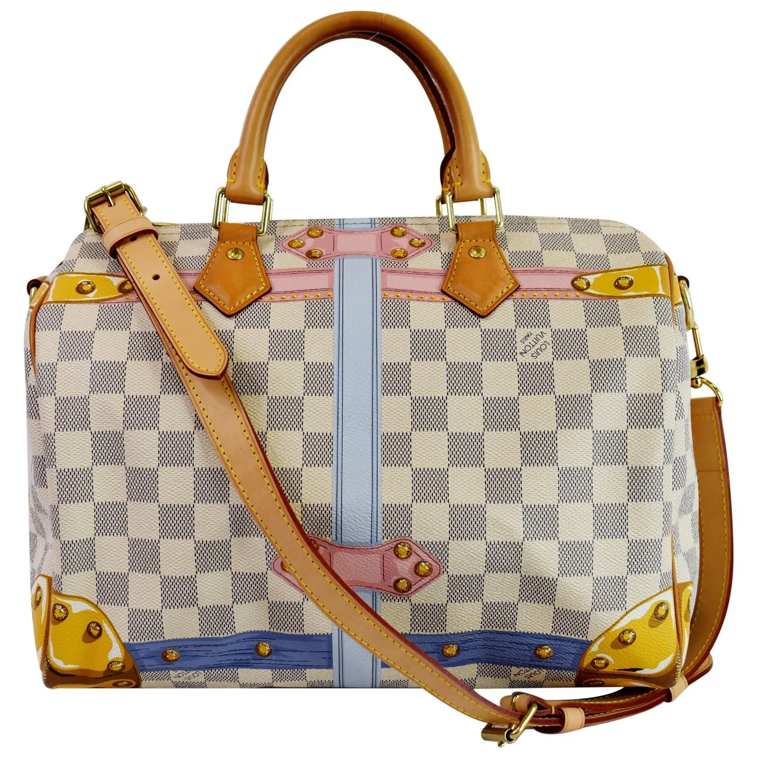 LOUIS VUITTON Trunks Speedy 30 Bandouliere Damier Azur Shoulder Bag White