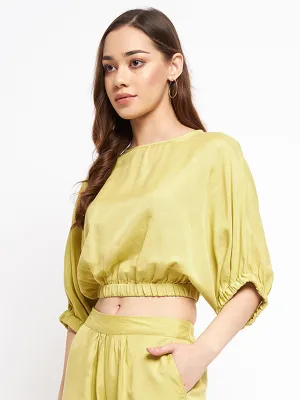 Madame  Puff Sleeves Green Crop Top