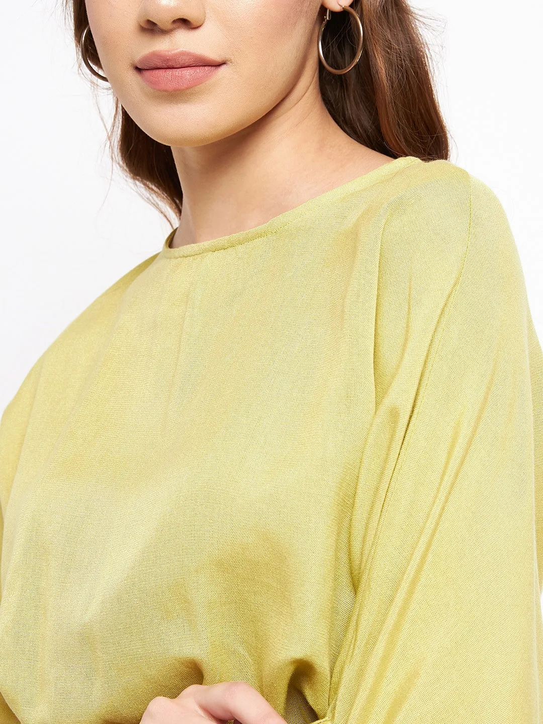 Madame  Puff Sleeves Green Crop Top