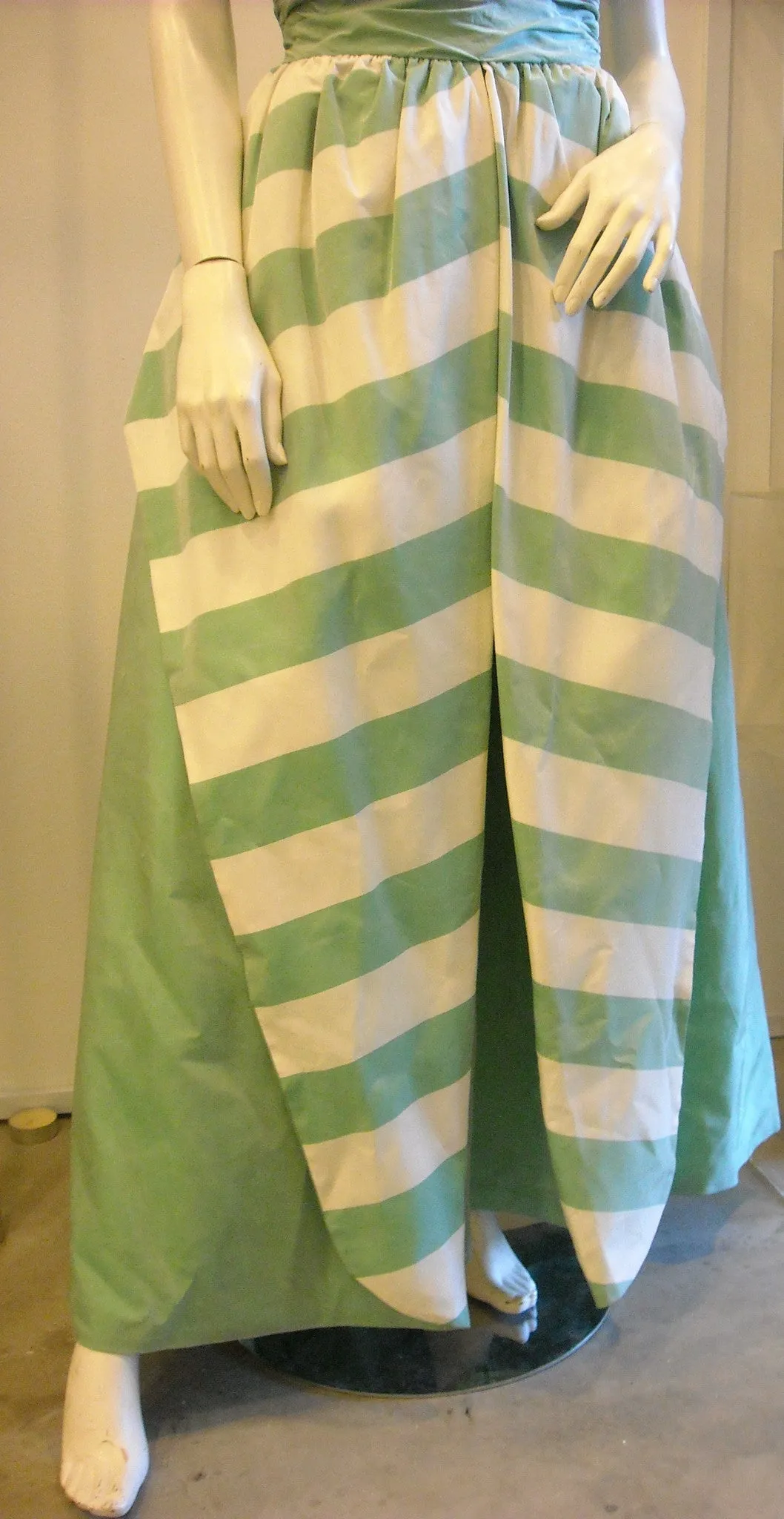 Making An Entrance with Green Stripes Vintage Evening Dress