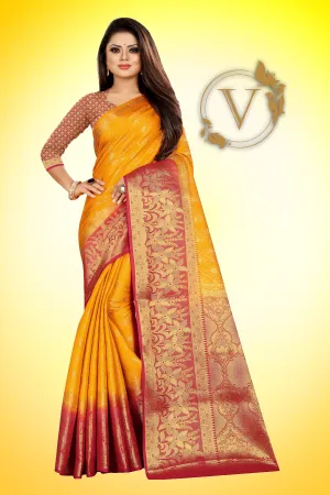 Marigold Banarasi Silk Designer Saree