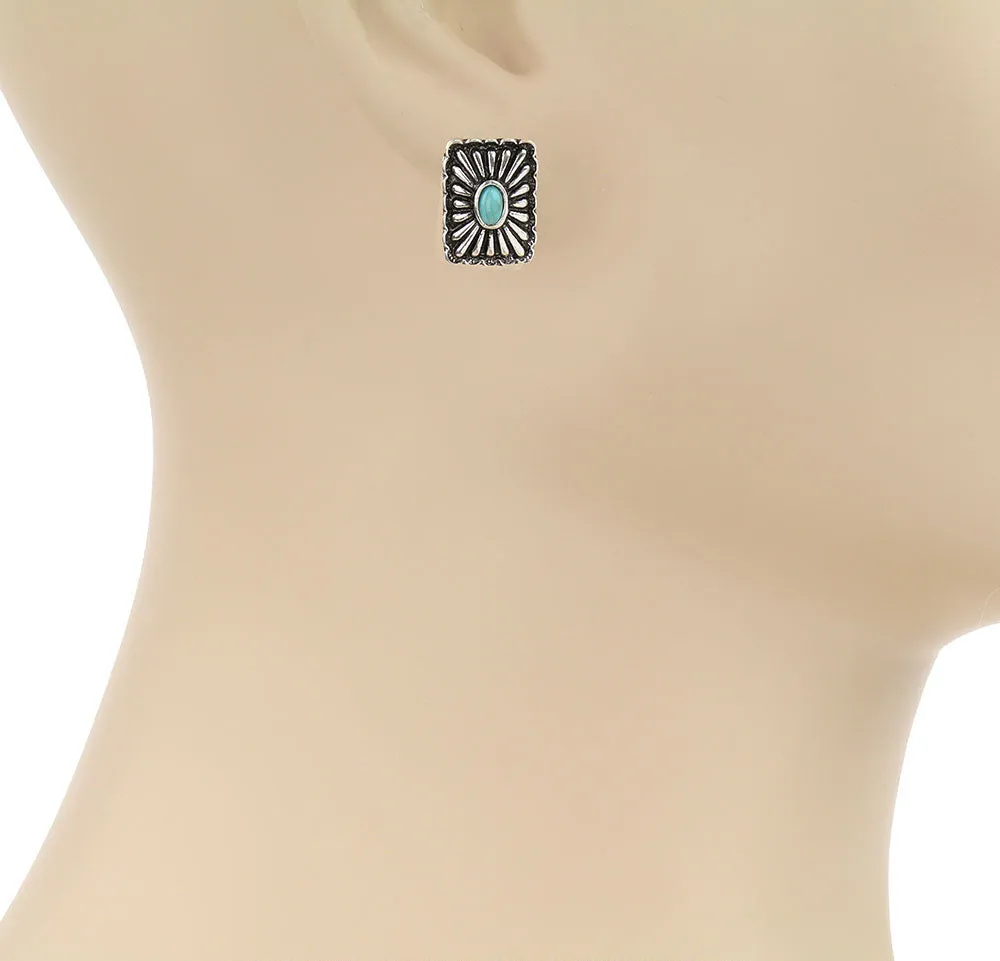 Martinique Petite Rectangle Concho Earrings - Turquoise