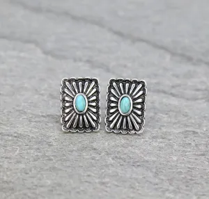 Martinique Petite Rectangle Concho Earrings - Turquoise